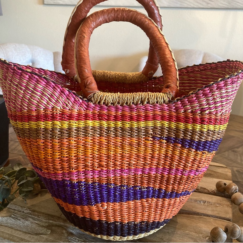 TEN BY THREE Hanfmade Wicker Basket Leather Handles